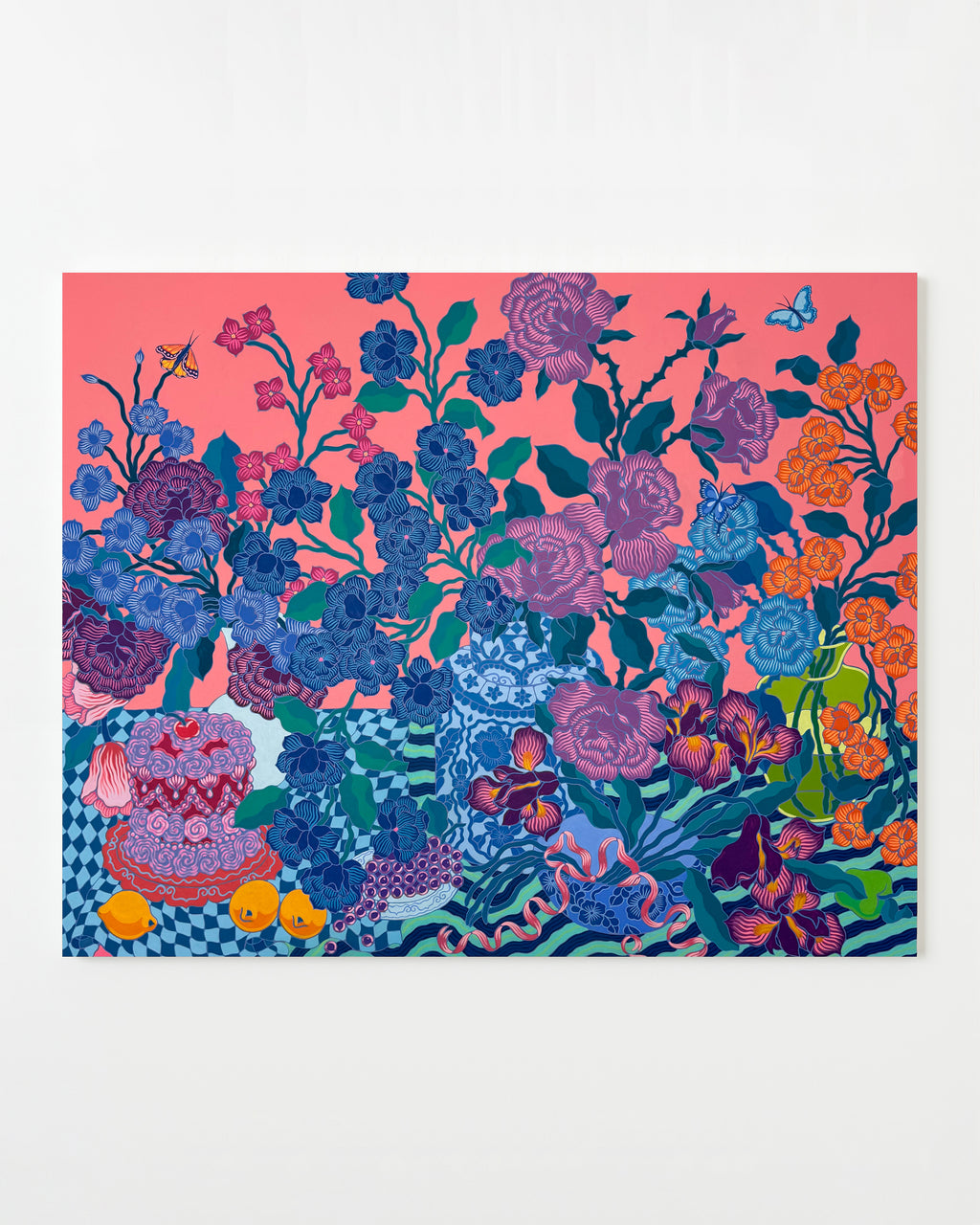 Big Pink Cake with Garden Bouquets - Sarah Ingraham