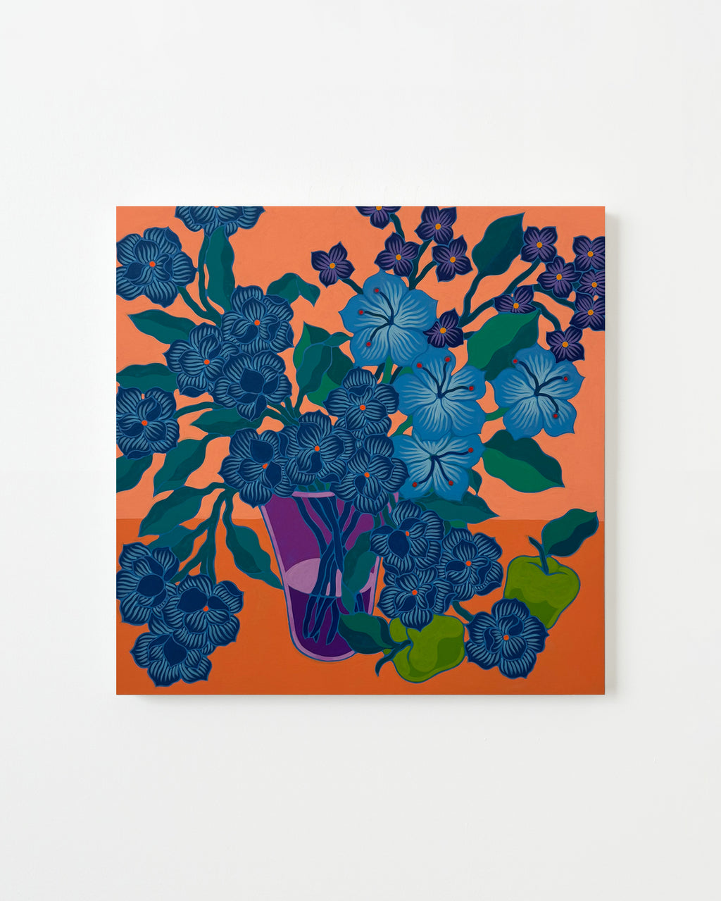 Painting by Sarah Ingraham titled "Blue Bouquet on Orange" - 1.