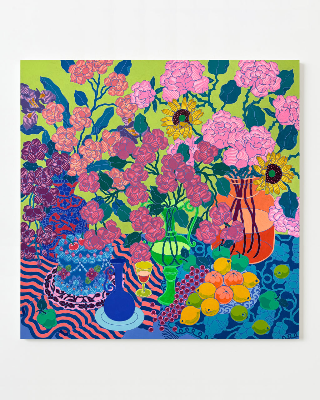Orange Vase with Blue Cake and Fruit Platter - Sarah Ingraham