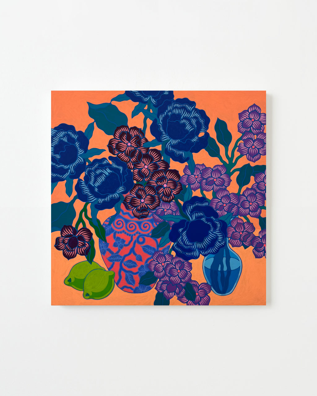 Painting by Sarah Ingraham titled "Two Bouquets on Orange" - 1.