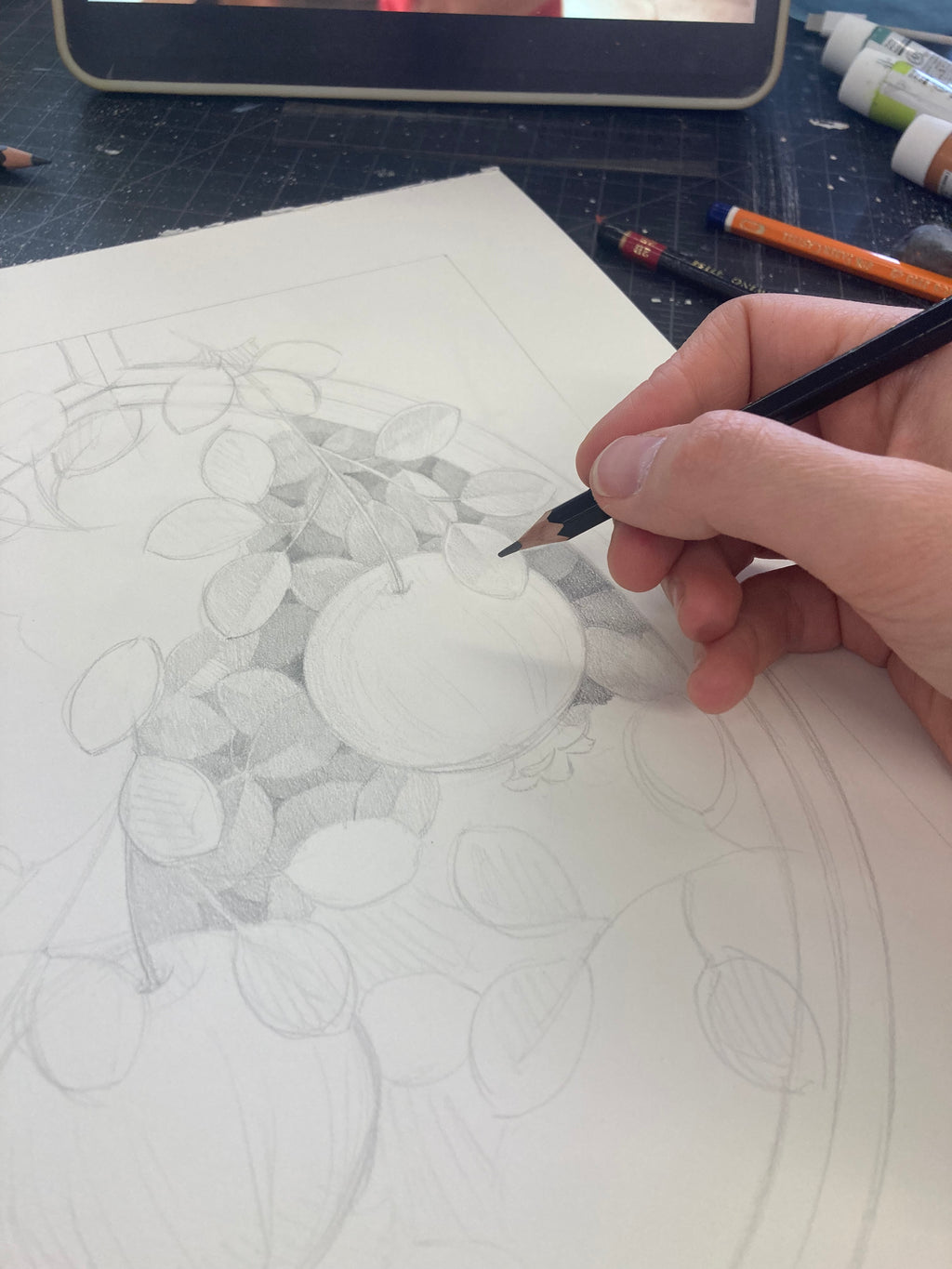 Drawing by Lucía Rodríguez Pérez titled "Untitled (framed pomegranates)" - 3.