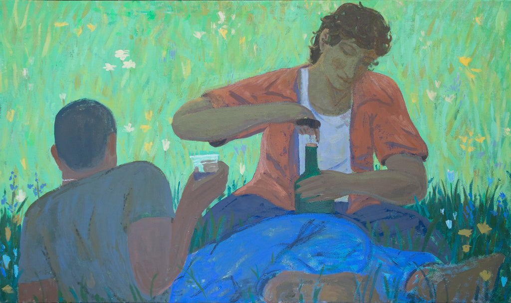 Painting by Jackson Joyce titled "Wine in the Grass— I Love Feelings" - 2.
