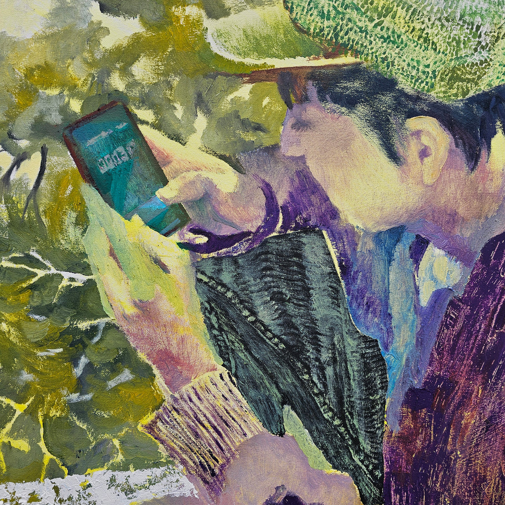 Painting by Kat Spears titled "mez sets the timer" - 3.