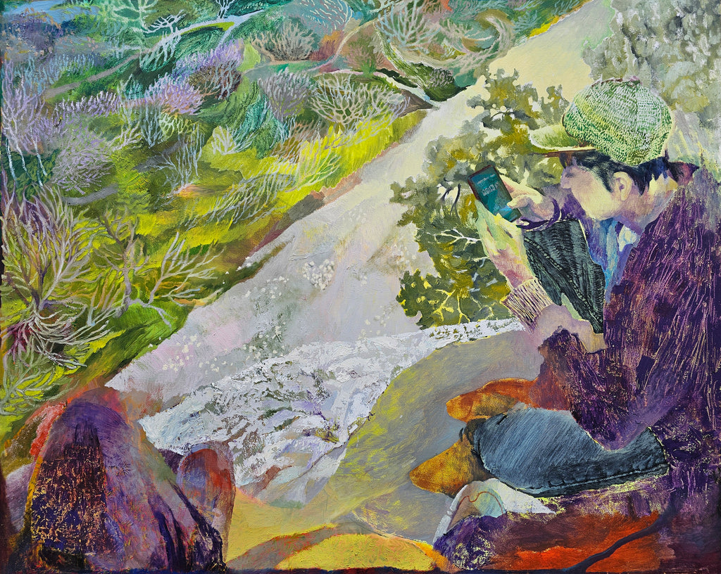 Painting by Kat Spears titled "mez sets the timer" - 2.