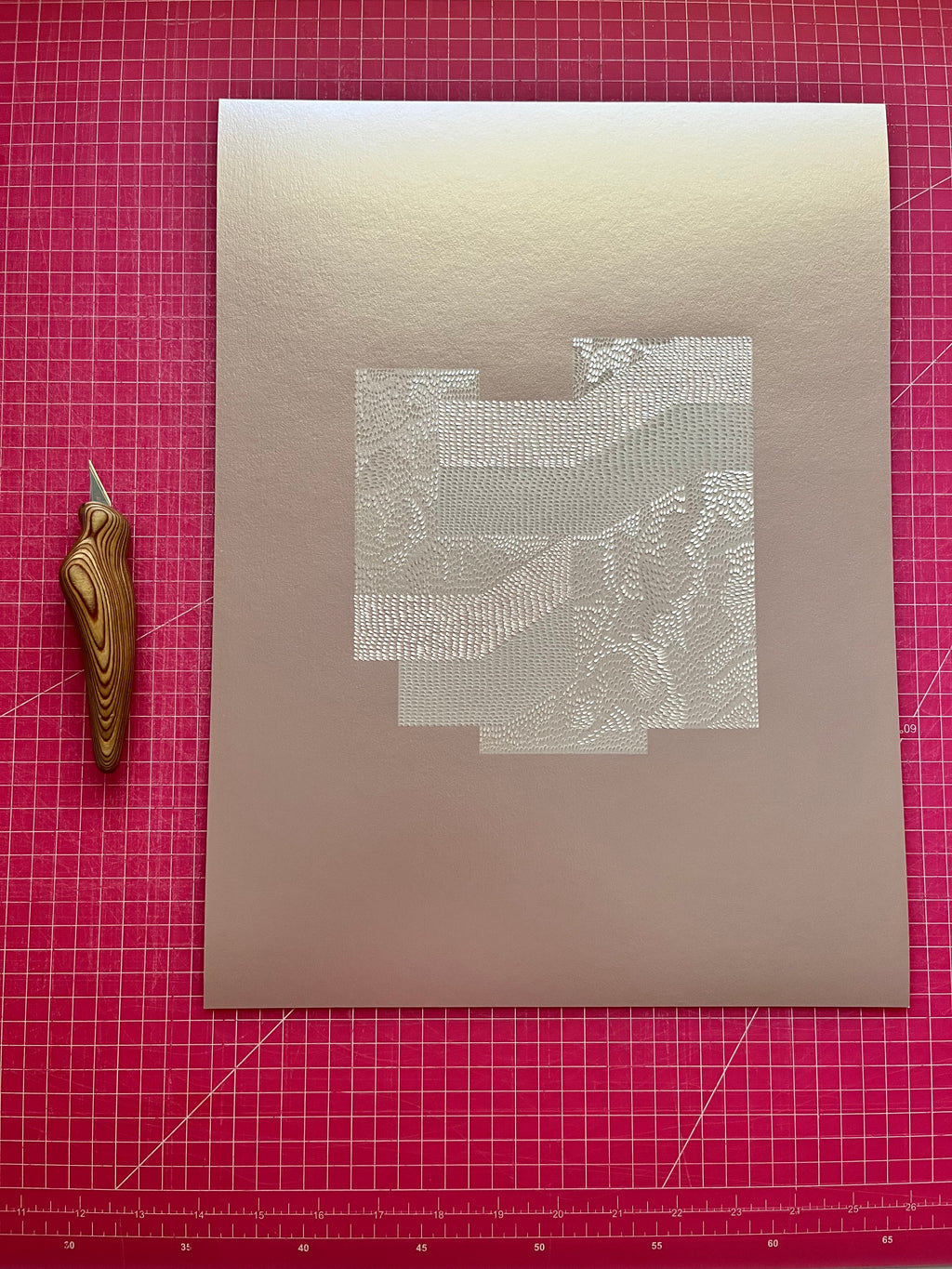 Drawing by Lucha Rodriguez titled "Obrerx de Concreto, Knife Drawing III" - 5.