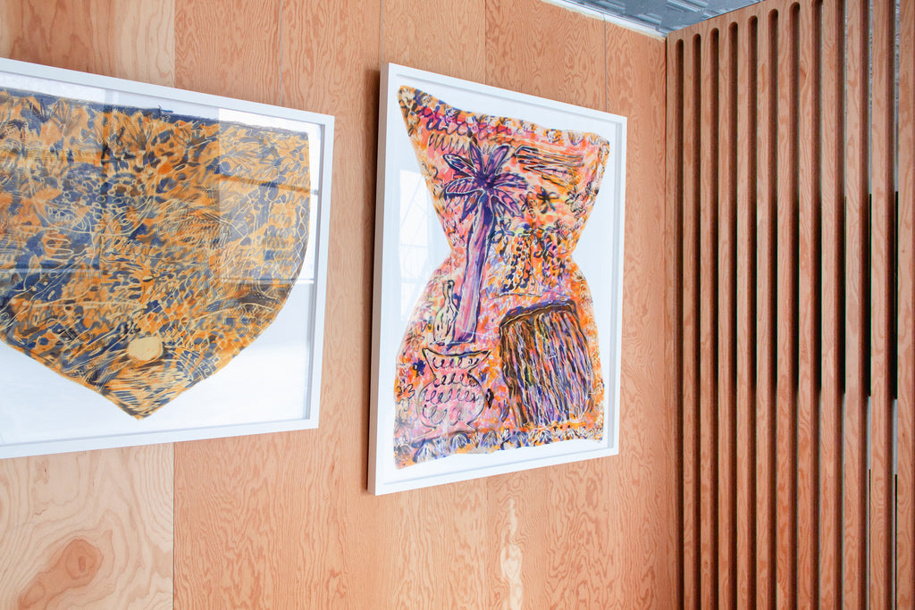 Painting by Padma Rajendran titled "Pink Pot & Palm Hair" - 4.