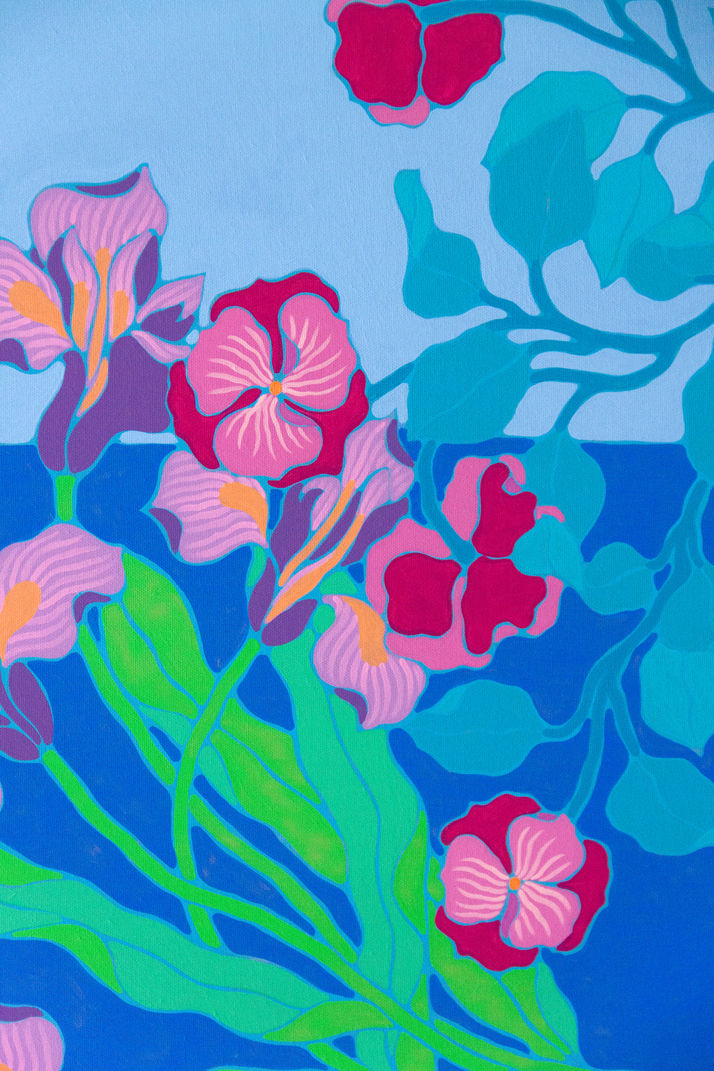 Painting by Sarah Ingraham titled "Green Pot on Blue" - 3.