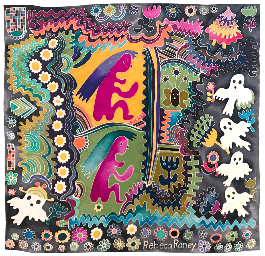 Painting by Rebeca Raney titled "Magenta Sisters" - 2.