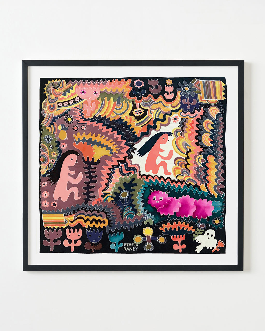 Painting by Rebeca Raney titled "Pink Clouderpillar Green Tail" - 3.