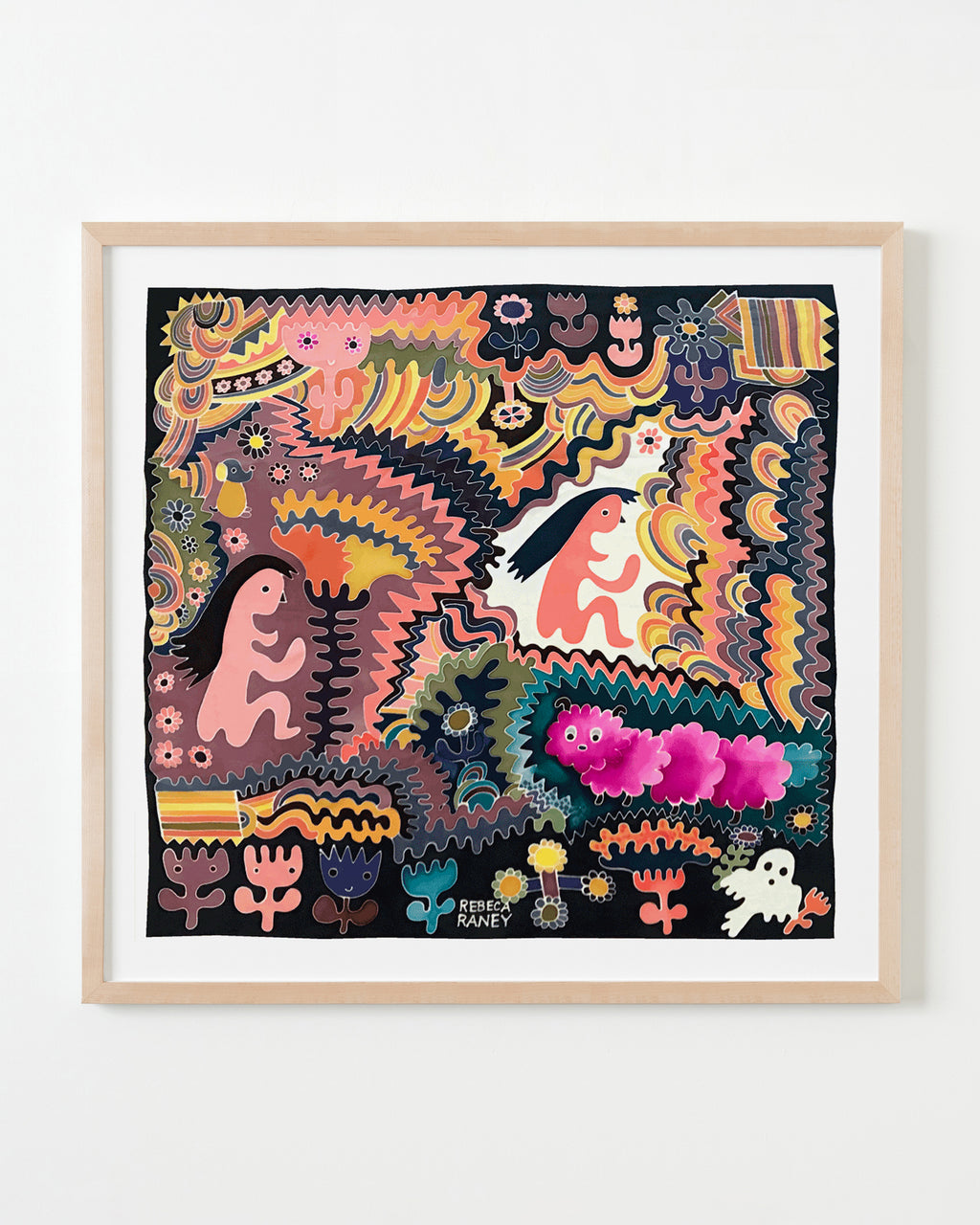 Painting by Rebeca Raney titled "Pink Clouderpillar Green Tail" - 4.