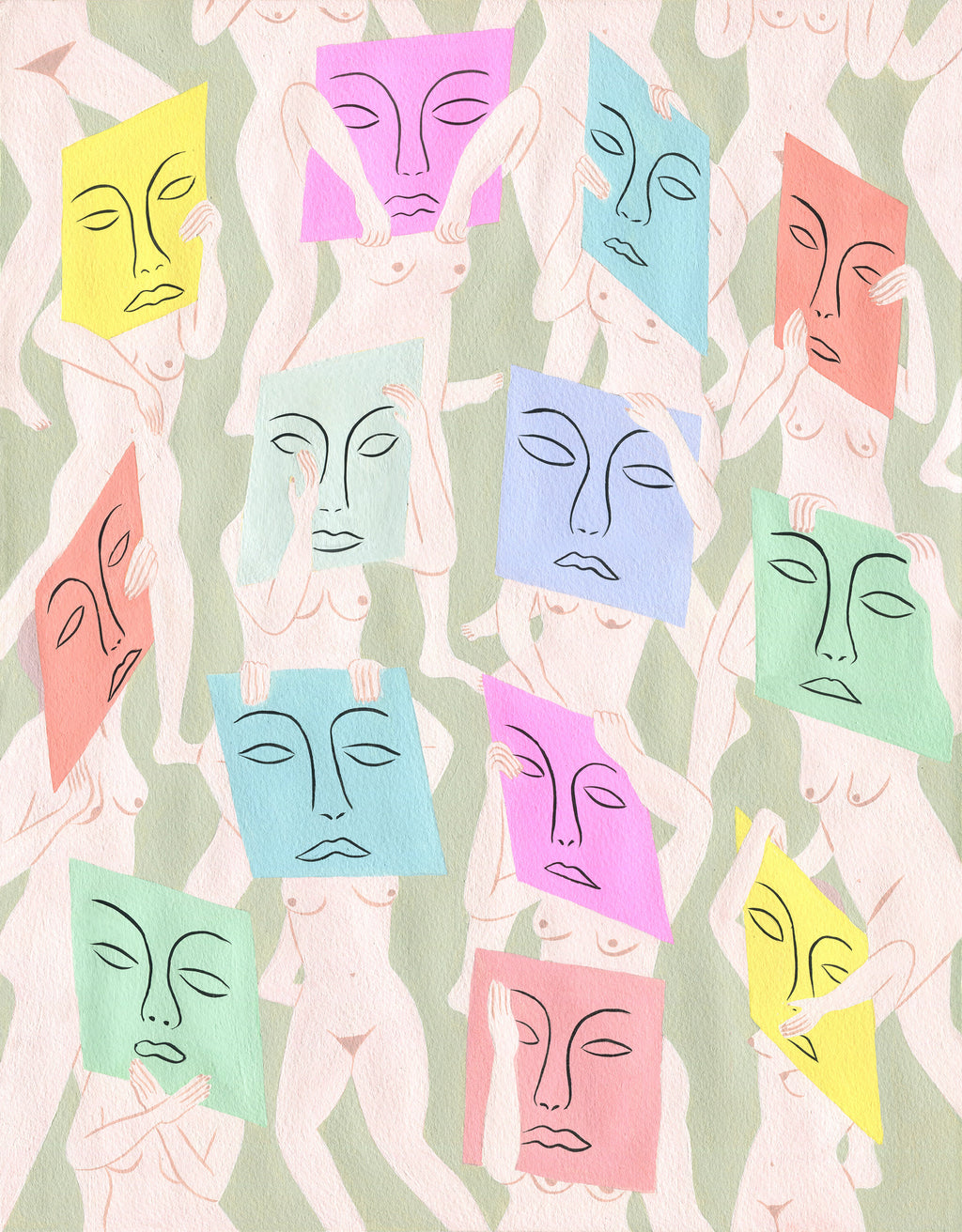 Painting by Rachel Levit Ruiz titled "Caras Pastel" - 2.