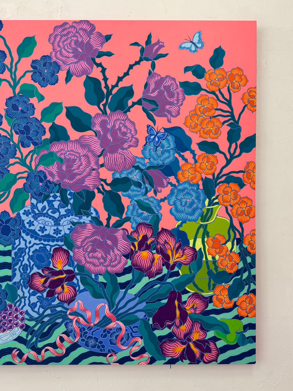 Painting by Sarah Ingraham titled "Big Pink Cake with Garden Bouquets" - 4.
