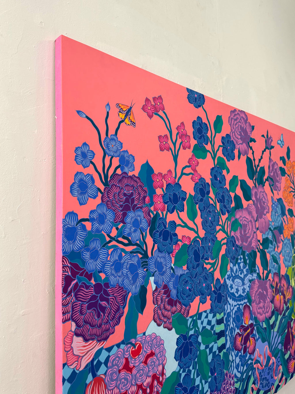 Painting by Sarah Ingraham titled "Big Pink Cake with Garden Bouquets" - 5.