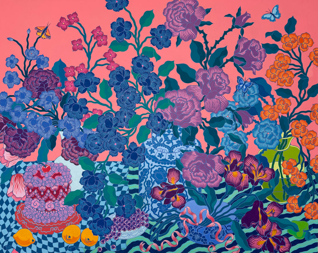 Painting by Sarah Ingraham titled "Big Pink Cake with Garden Bouquets" - 2.