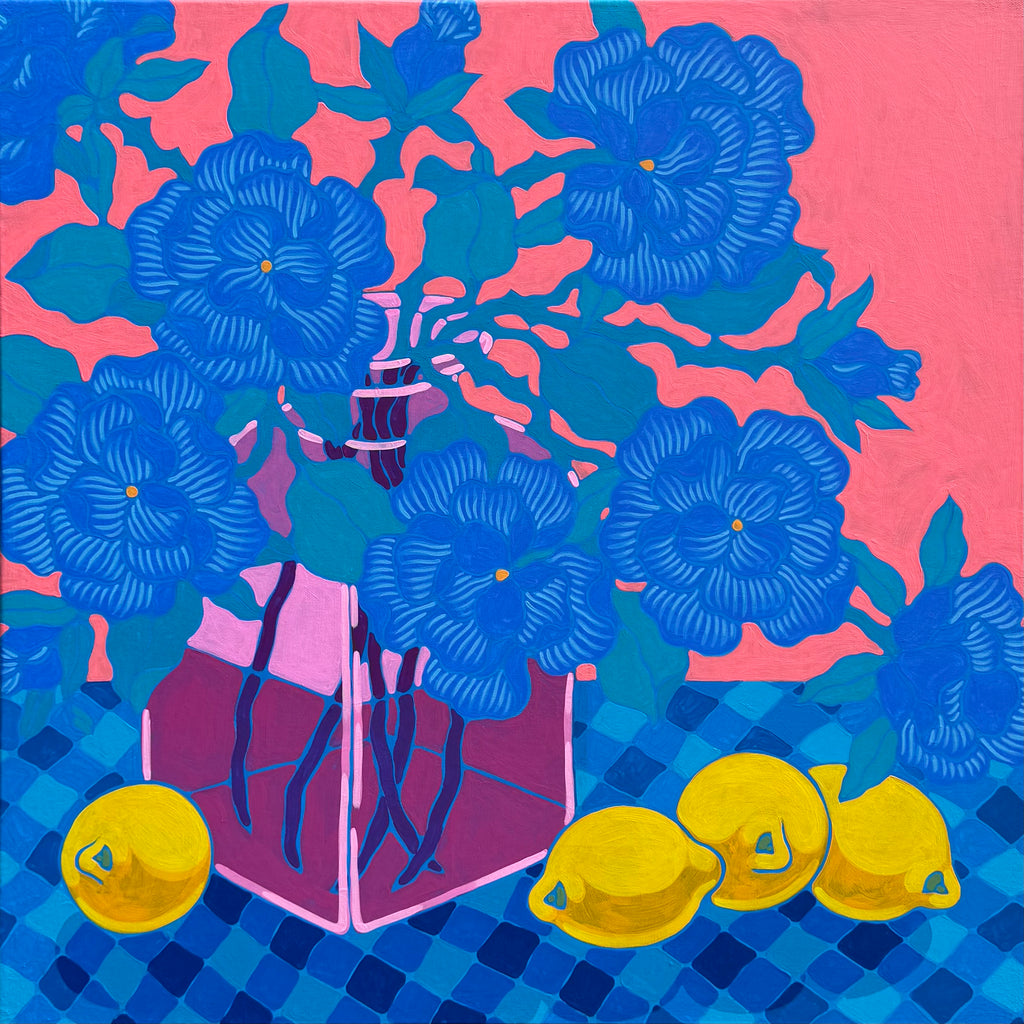 Painting by Sarah Ingraham titled "Blue Bouquet with Four Lemons" - 2.