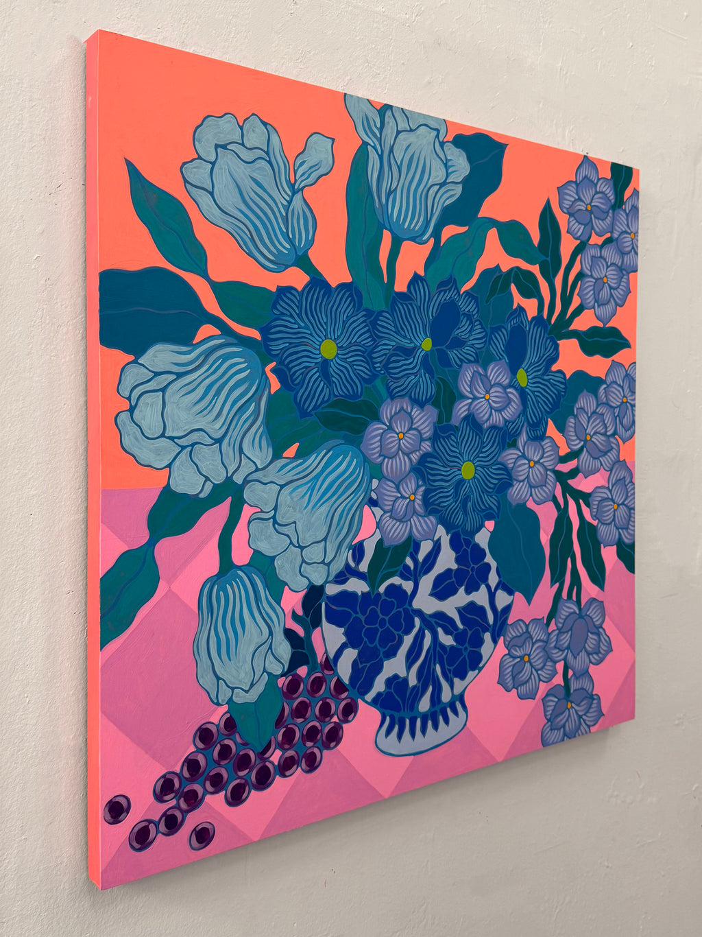 Painting by Sarah Ingraham titled "Five Tulips on Red" - 3.