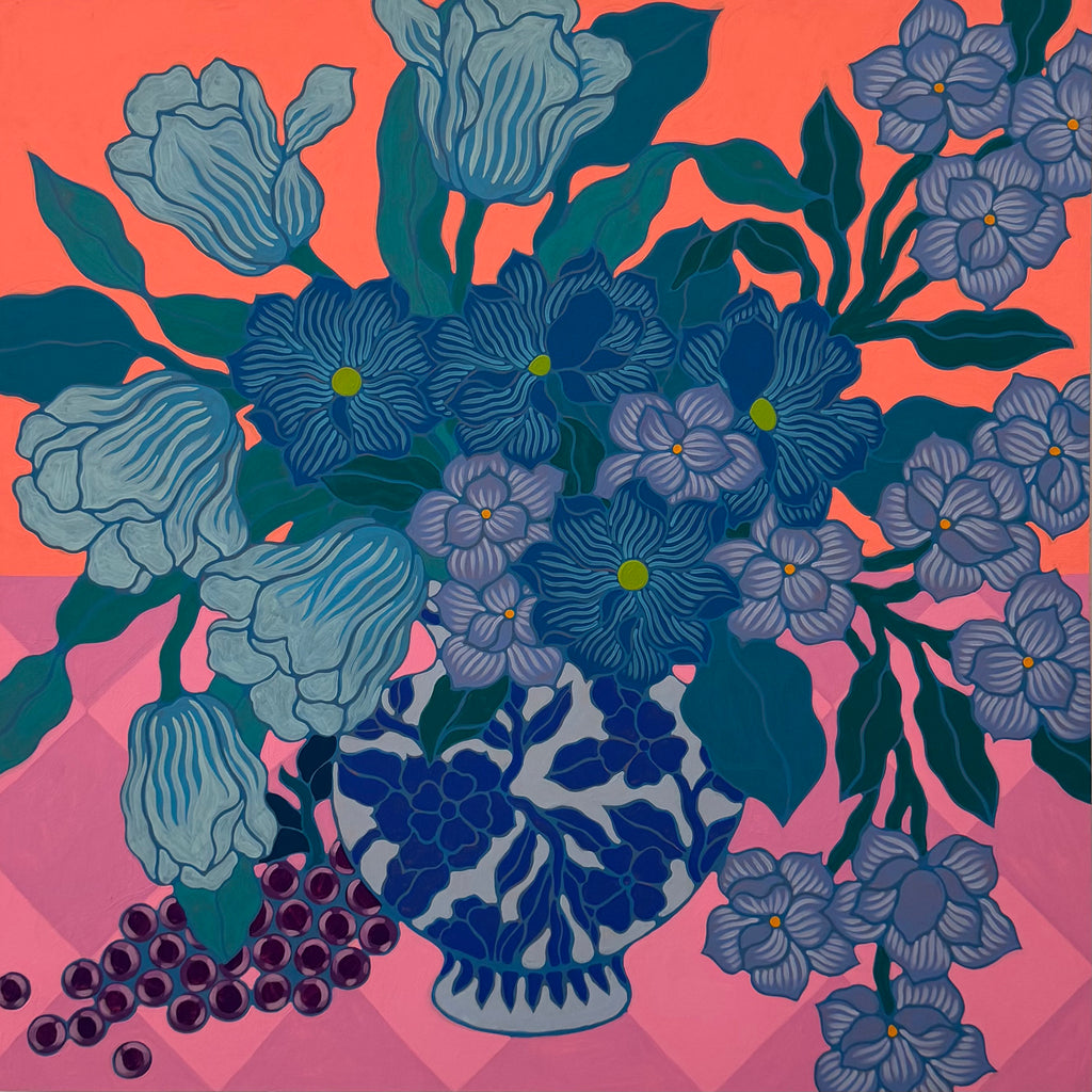 Painting by Sarah Ingraham titled "Five Tulips on Red" - 2.