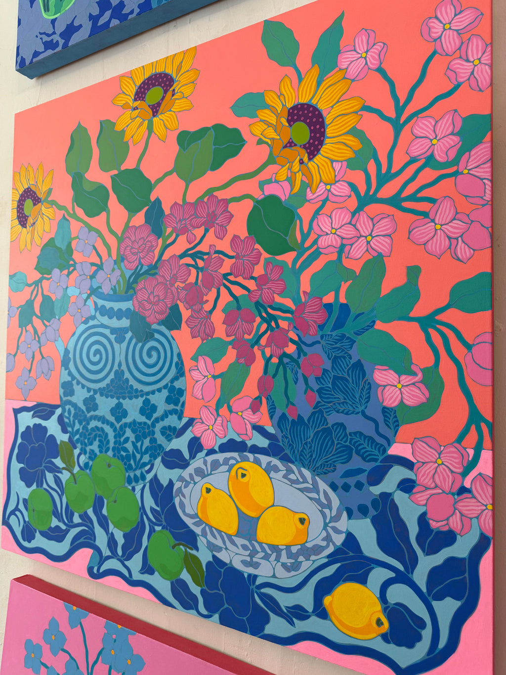 Painting by Sarah Ingraham titled "Greek Vase on Blue Blanket" - 4.