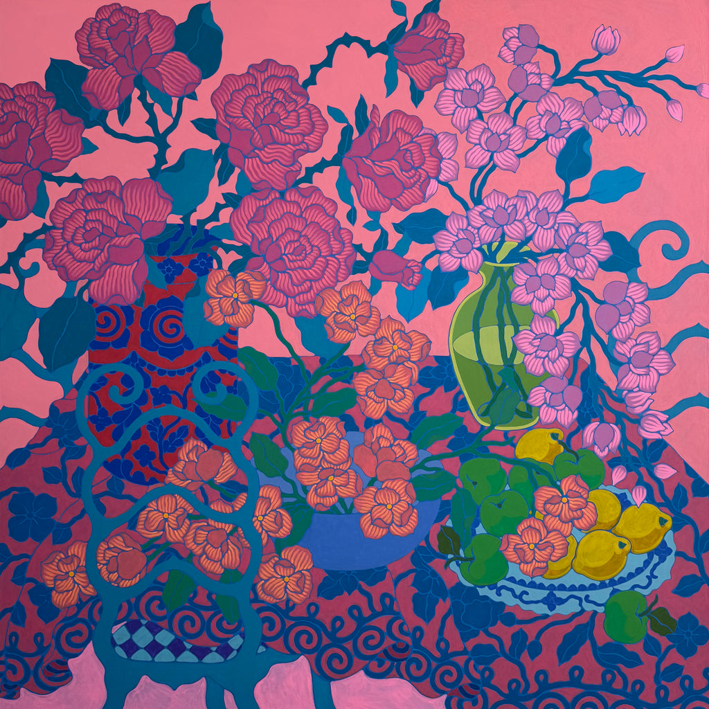 Painting by Sarah Ingraham titled "Hot Pink Tablescape" - 2.