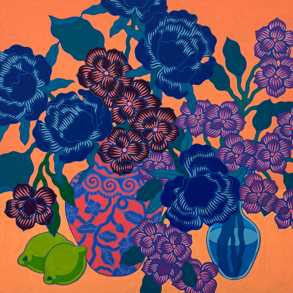Painting by Sarah Ingraham titled "Two Bouquets on Orange" - 2.