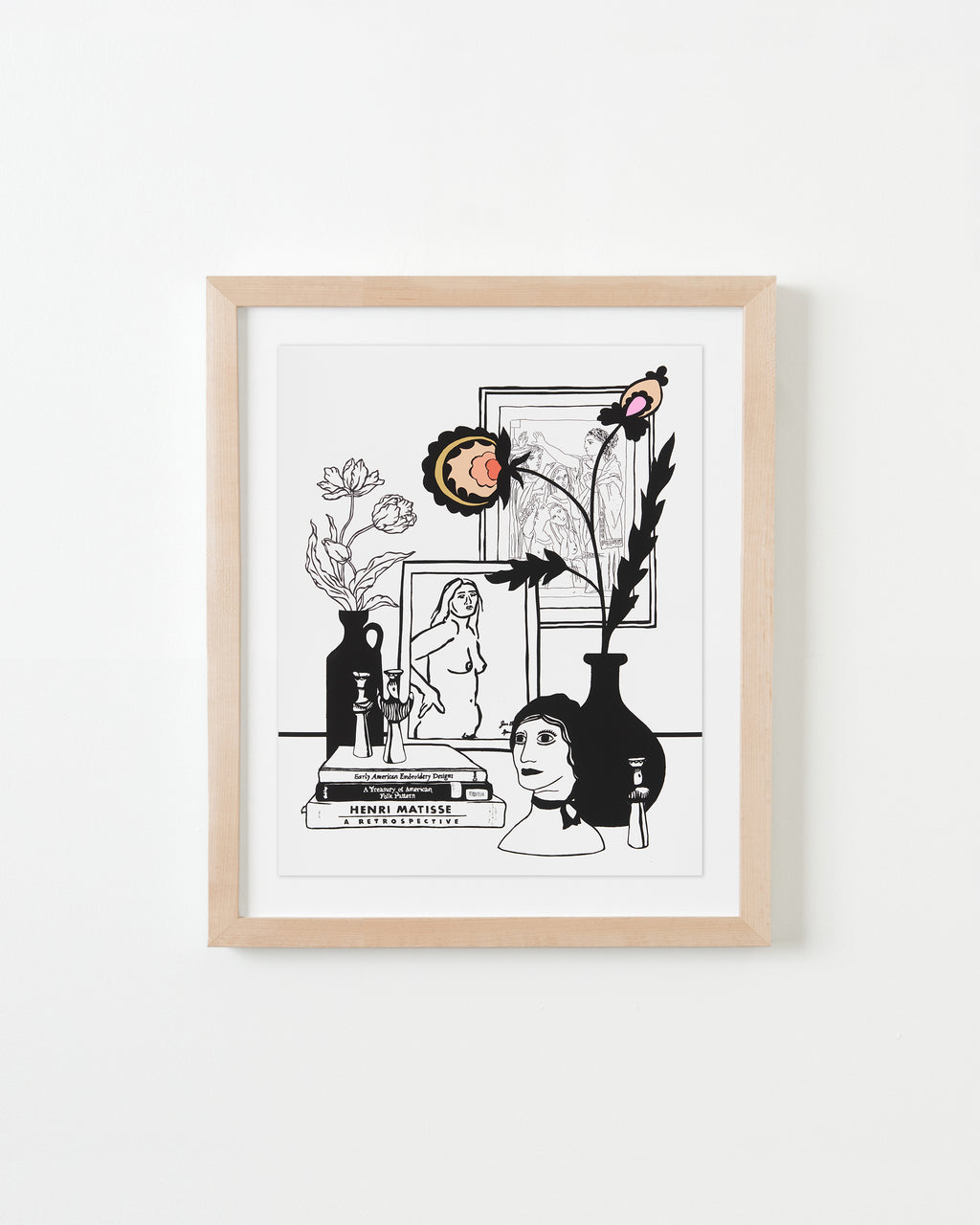 Print by Stacey Beach titled "Still Life with Books, Joan Brown Nude and Lysistrata" - 4.