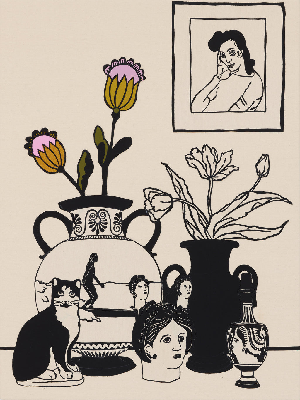 Mixed Media by Stacey Beach titled "Still Life with Chalkware Cat and Neel 'Portrait of a Dark Haired Woman'" - 2.
