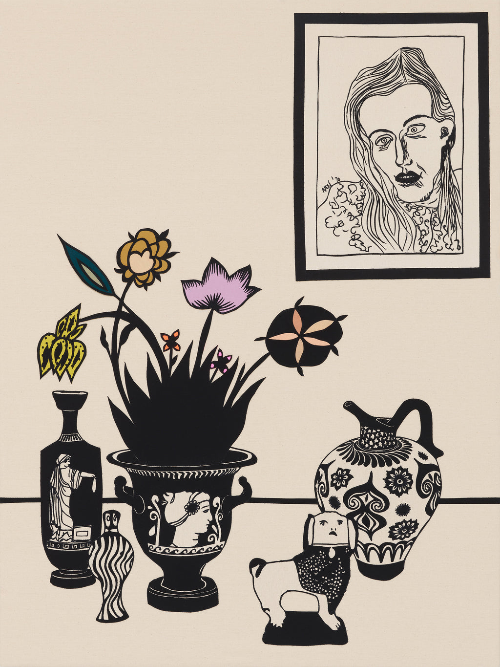 Mixed Media by Stacey Beach titled "Still Life with Staffordshire Dog and Alice Neel's 'Nancy'" - 2.