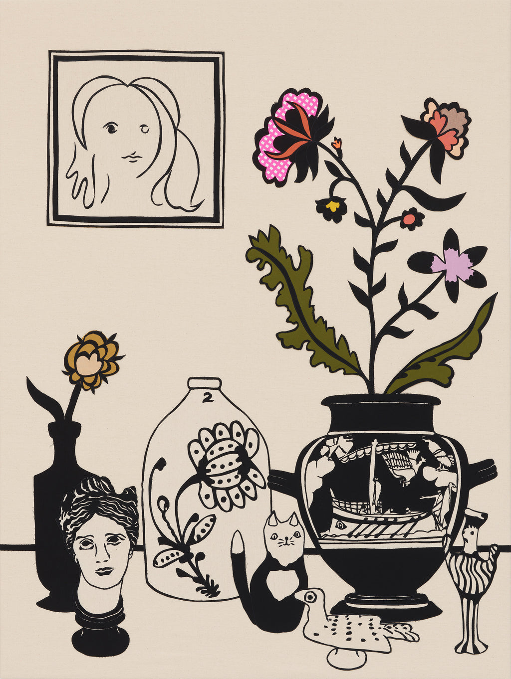 Mixed Media by Stacey Beach titled "Still Life with Stoneware Jug, Odysseus & Sirens Stamnos & Laura Owens Portrait" - 2.