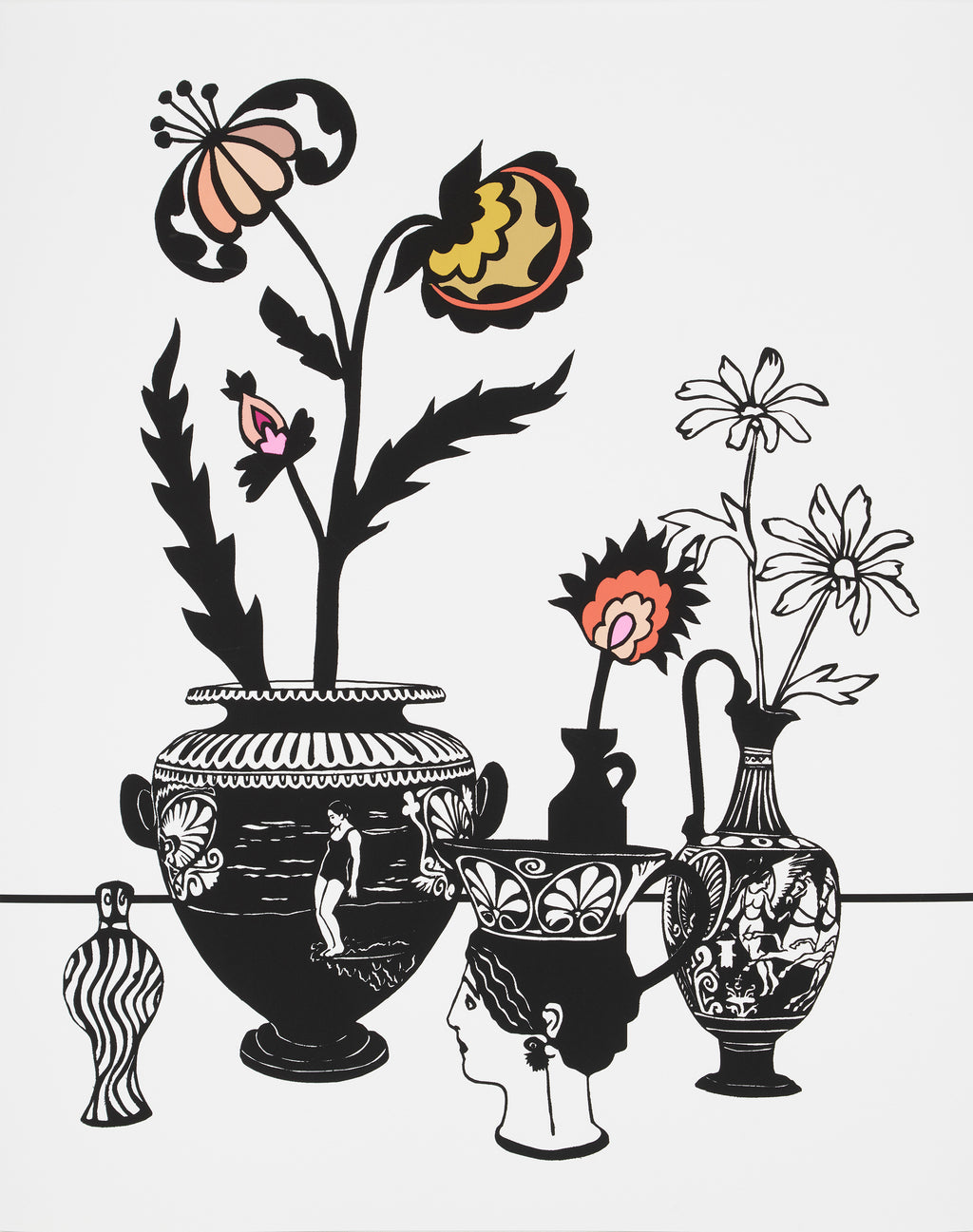 Print by Stacey Beach titled "Still Life with Surfer Amphora and Head Vase" - 2.