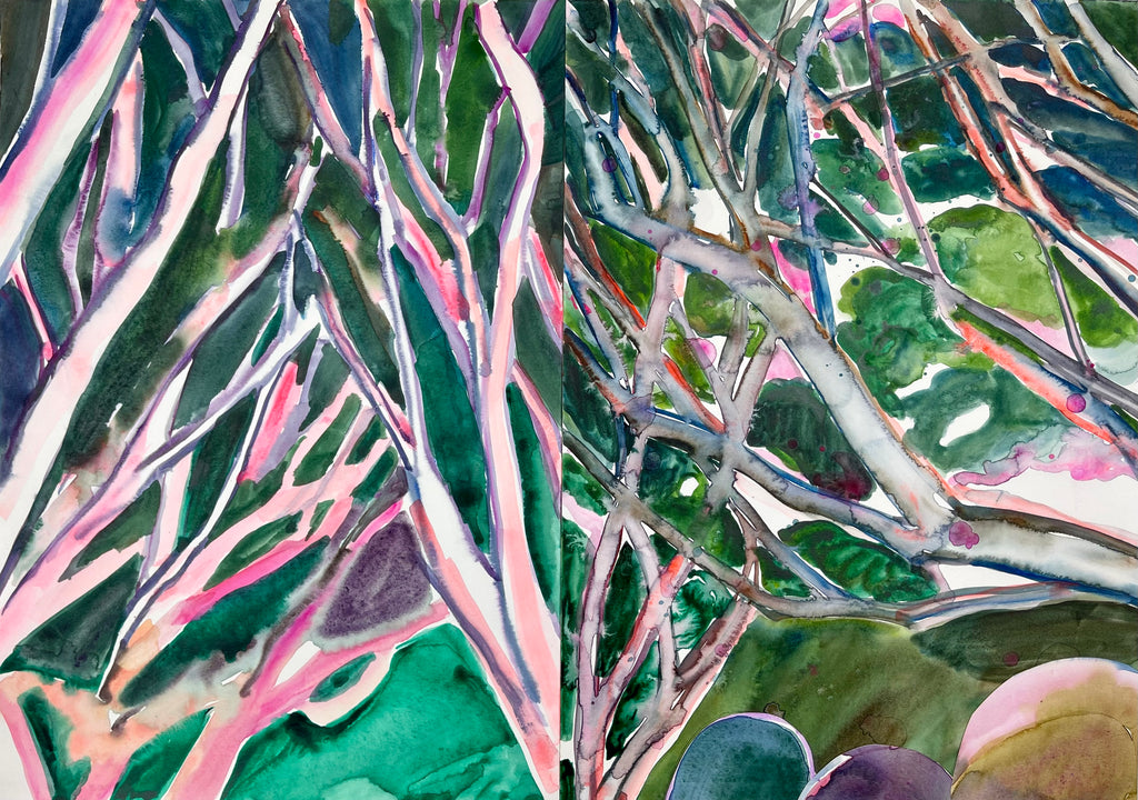 Painting by Una Ursprung titled "Starlit sky beneath the trees" - 2.