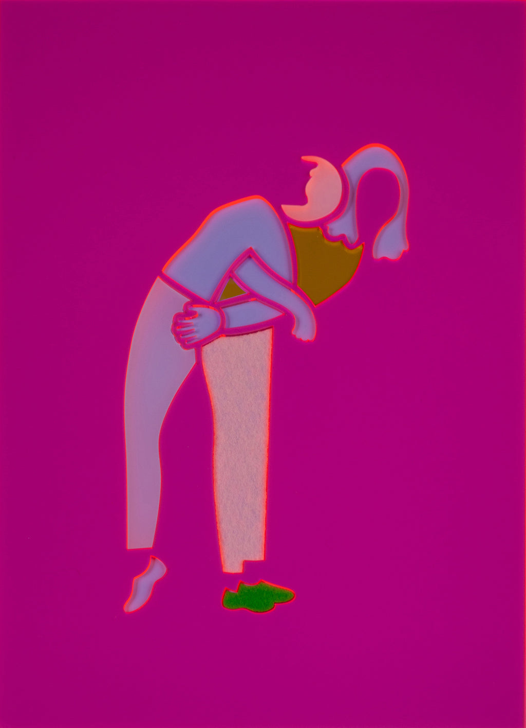 Mixed Media by Dana Bell titled "Backbend to the Right (pink, blue and green)" - 2.