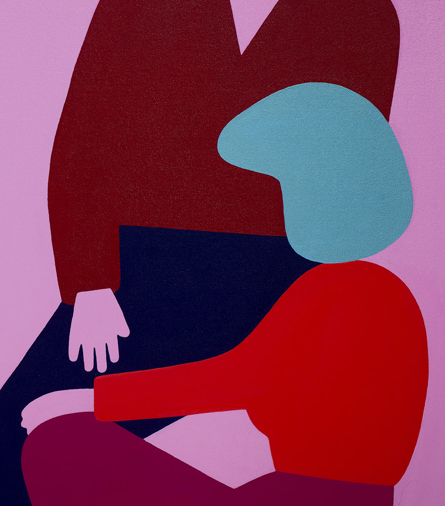 Painting by Dana Bell titled "Three Women Meet (Pink and Red)" - 3.