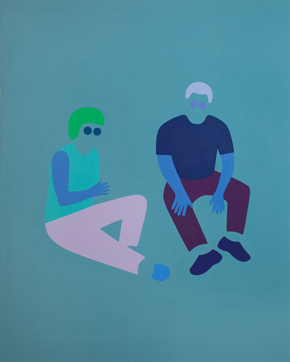 Painting by Dana Bell titled "Two Sitting on Ground (Blue and Pink)" - 2.