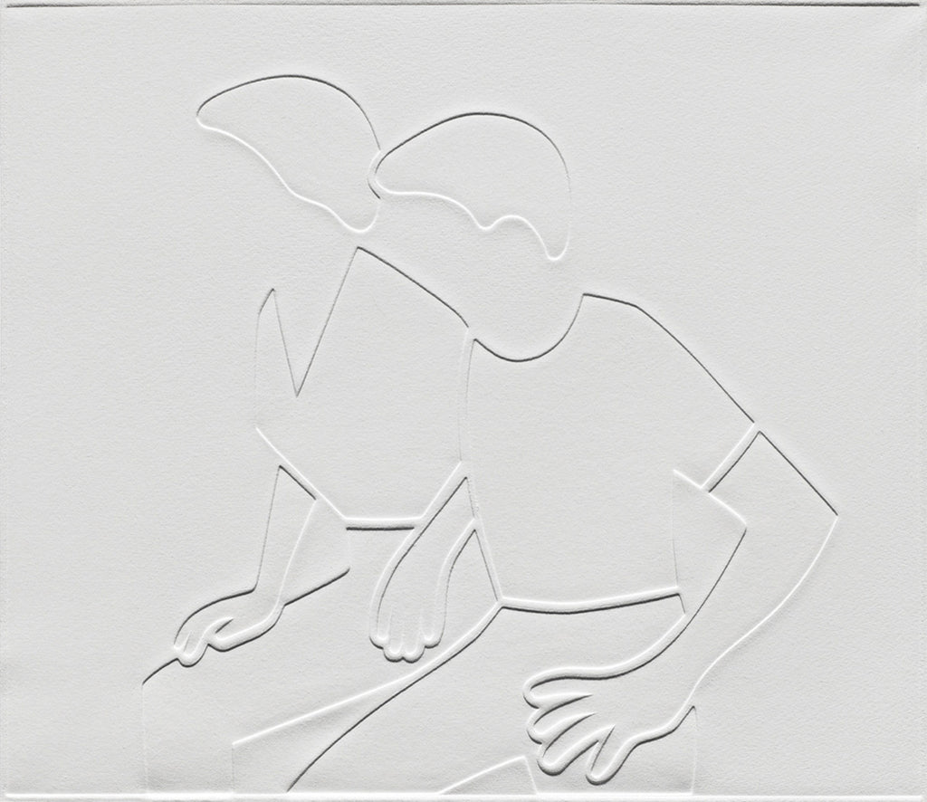 Print by Dana Bell titled "Two Stand, Bent Knees, Look Left" - 2.