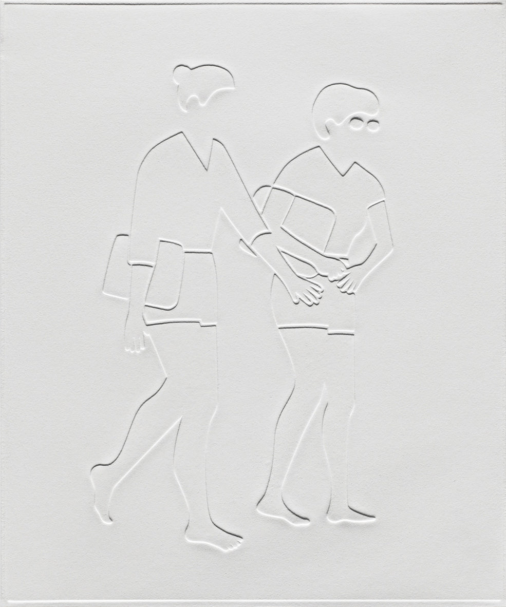 Print by Dana Bell titled "Two Walk Right With Bags" - 2.