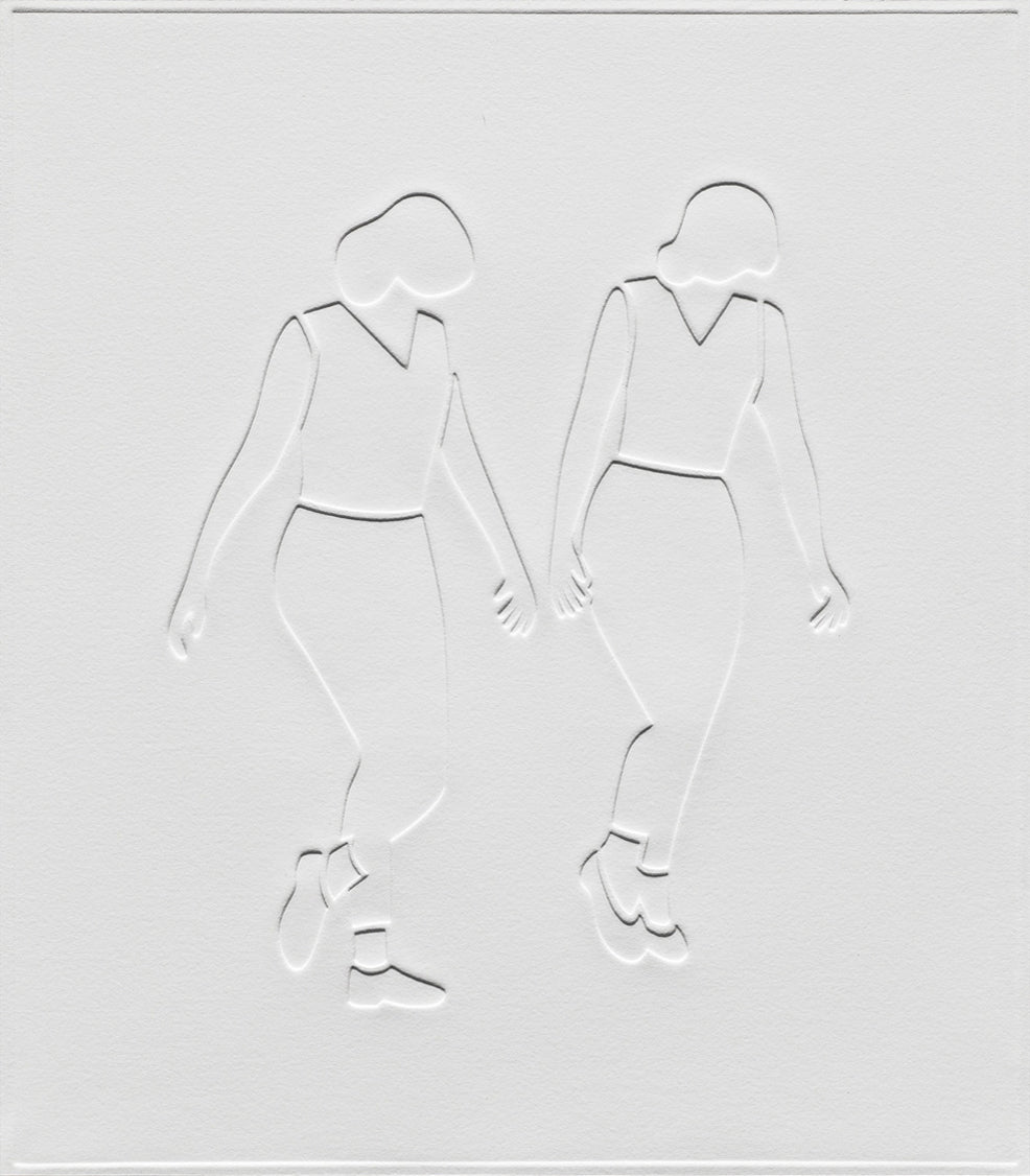 Print by Dana Bell titled "Two Walk to the Right, Looking Down" - 2.