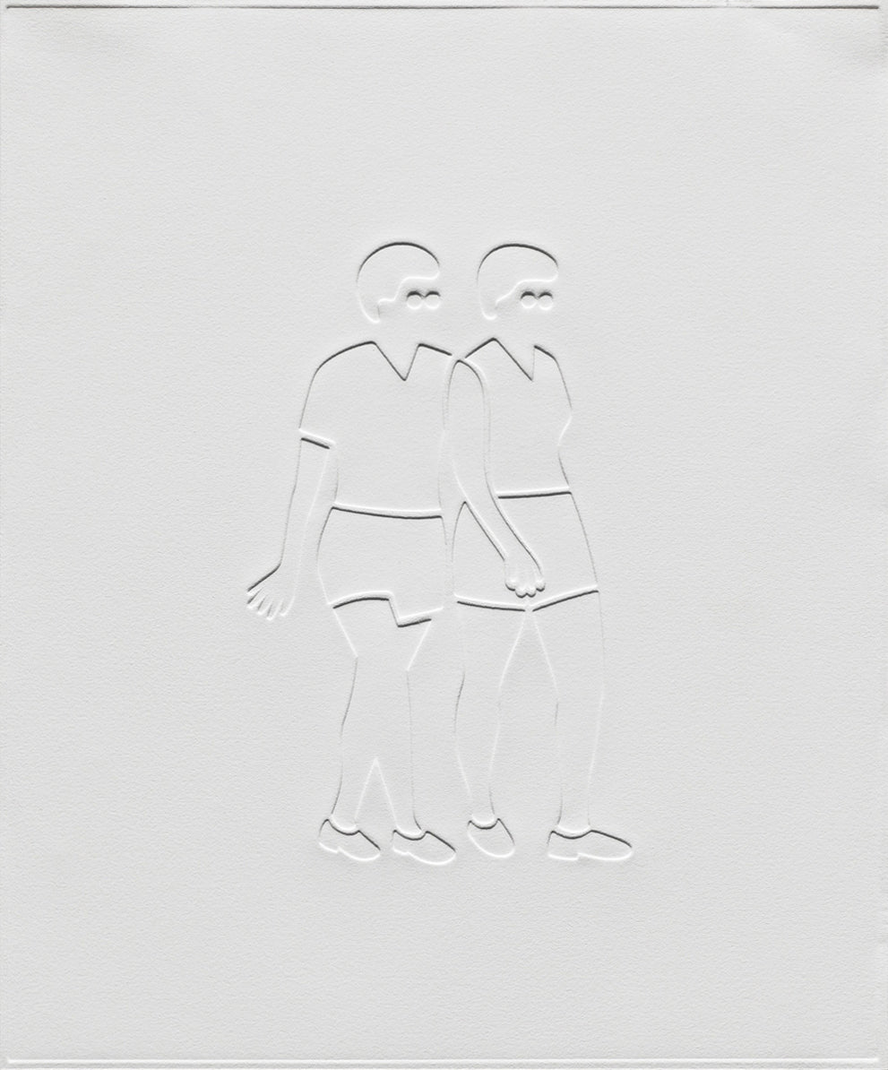 Print by Dana Bell titled "Two Walk to the Right with Three Arms" - 2.