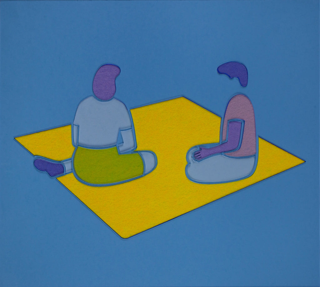 Mixed Media by Dana Bell titled "Two on Picnic Blanket (blue and yellow)" - 2.
