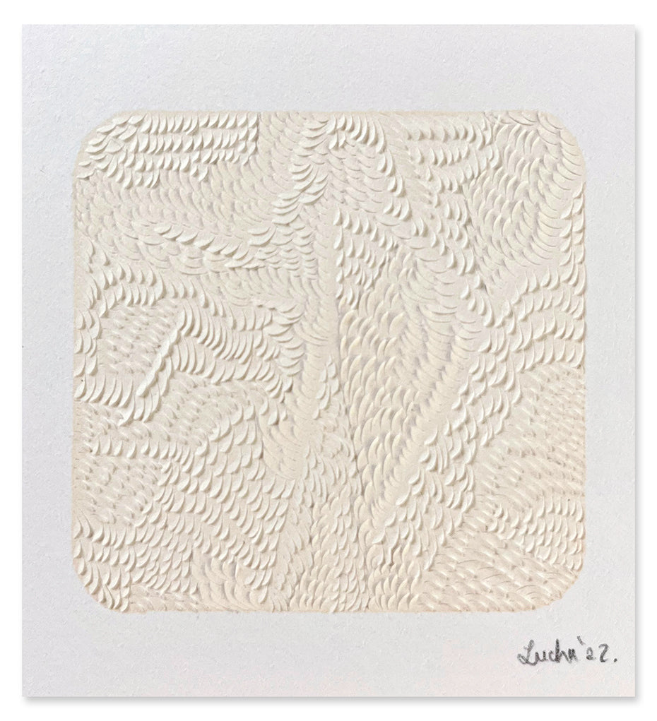 Drawing by Lucha Rodriguez titled "Ojos de papelito II, Knife Drawing" - 2.