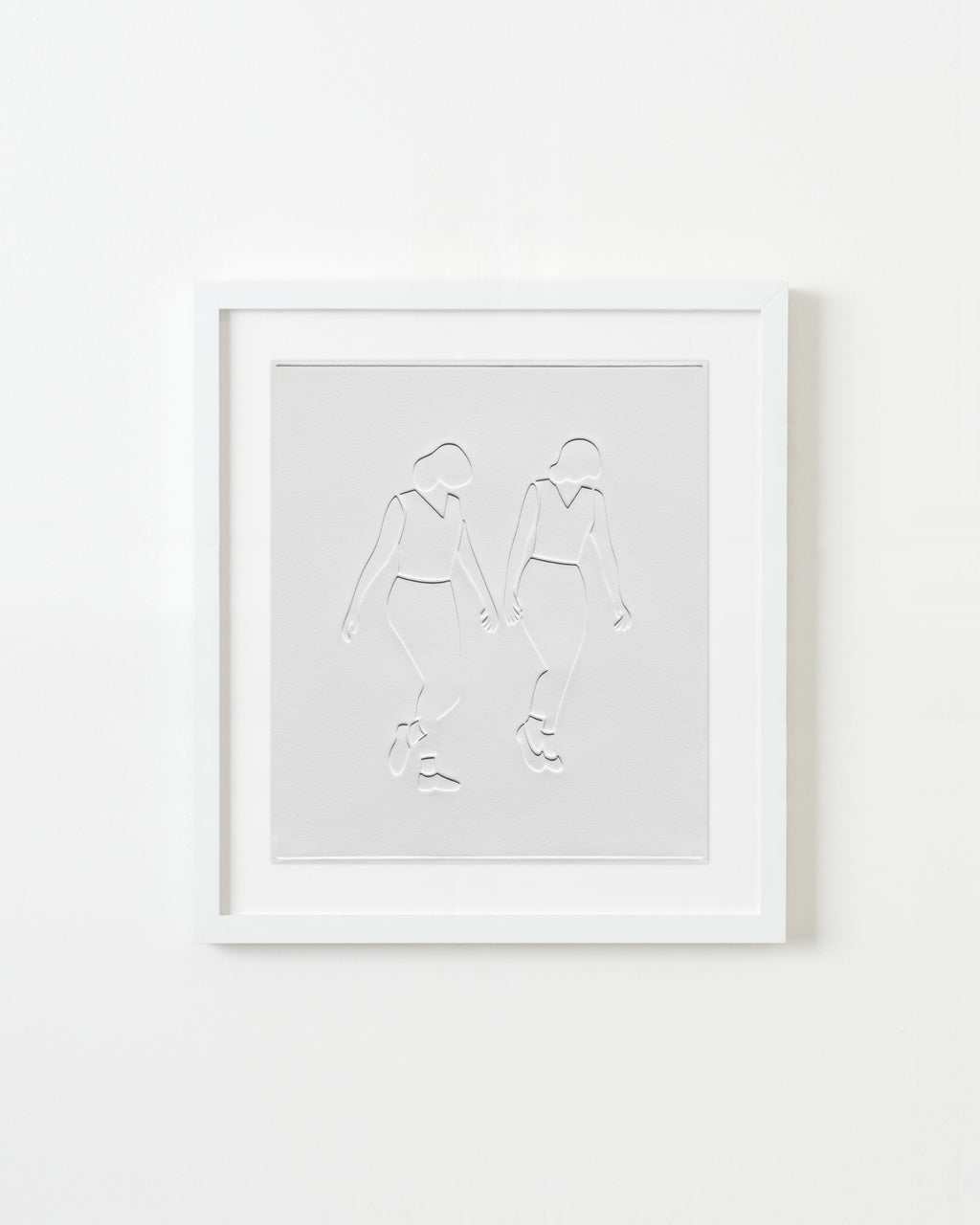 Print by Dana Bell titled "Two Walk to the Right, Looking Down" - 1.