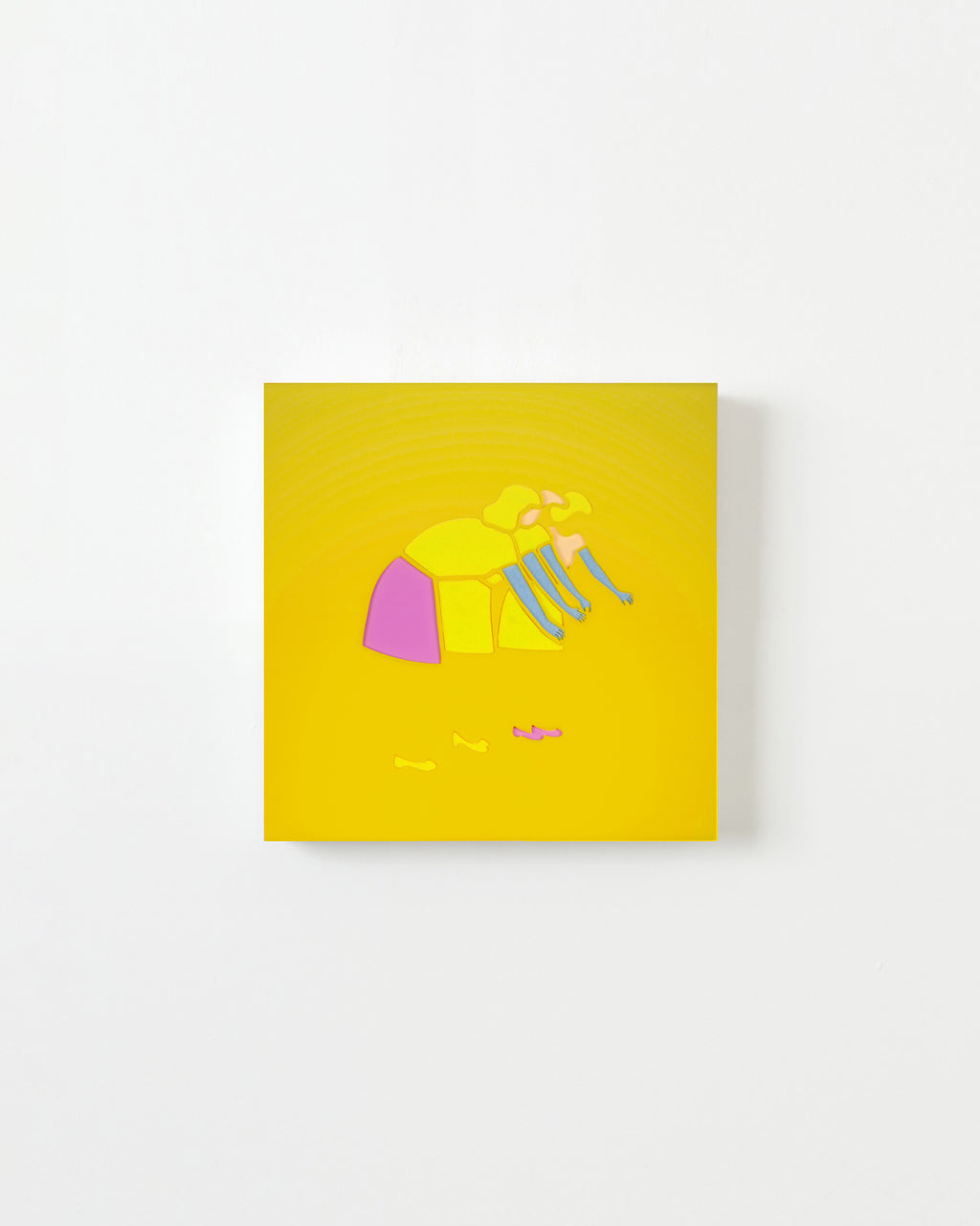 Mixed Media by Dana Bell titled "Three Women Reach (blue, pink and yellow)" - 1.