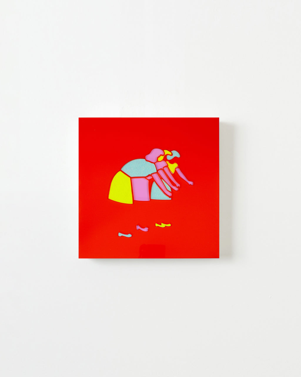 Mixed Media by Dana Bell titled "Three Women Reach (red, pink, yellow and blue)" - 1.