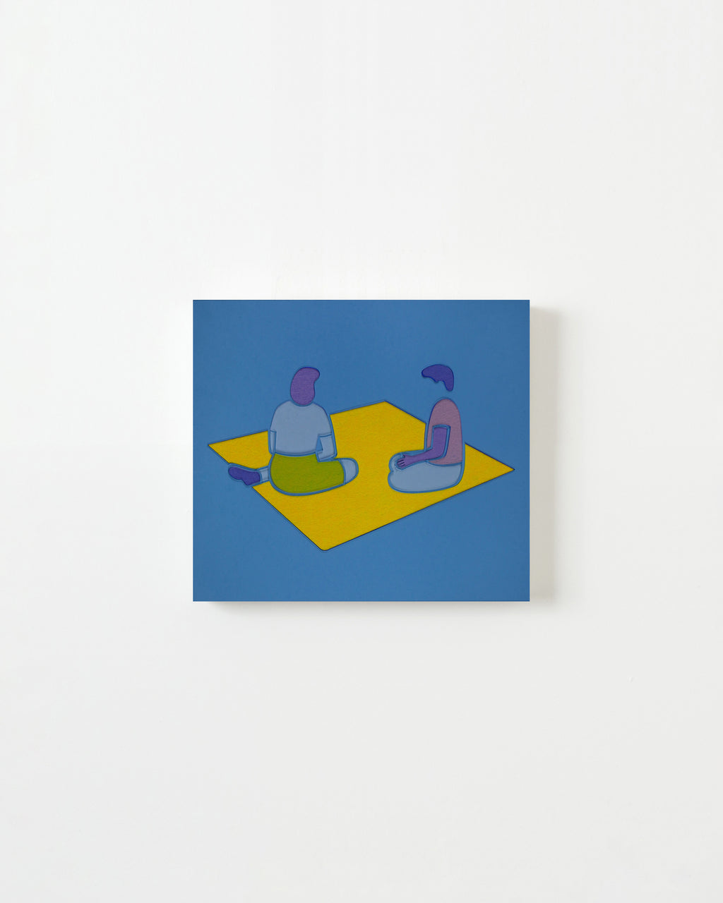 Mixed Media by Dana Bell titled "Two on Picnic Blanket (blue and yellow)" - 1.