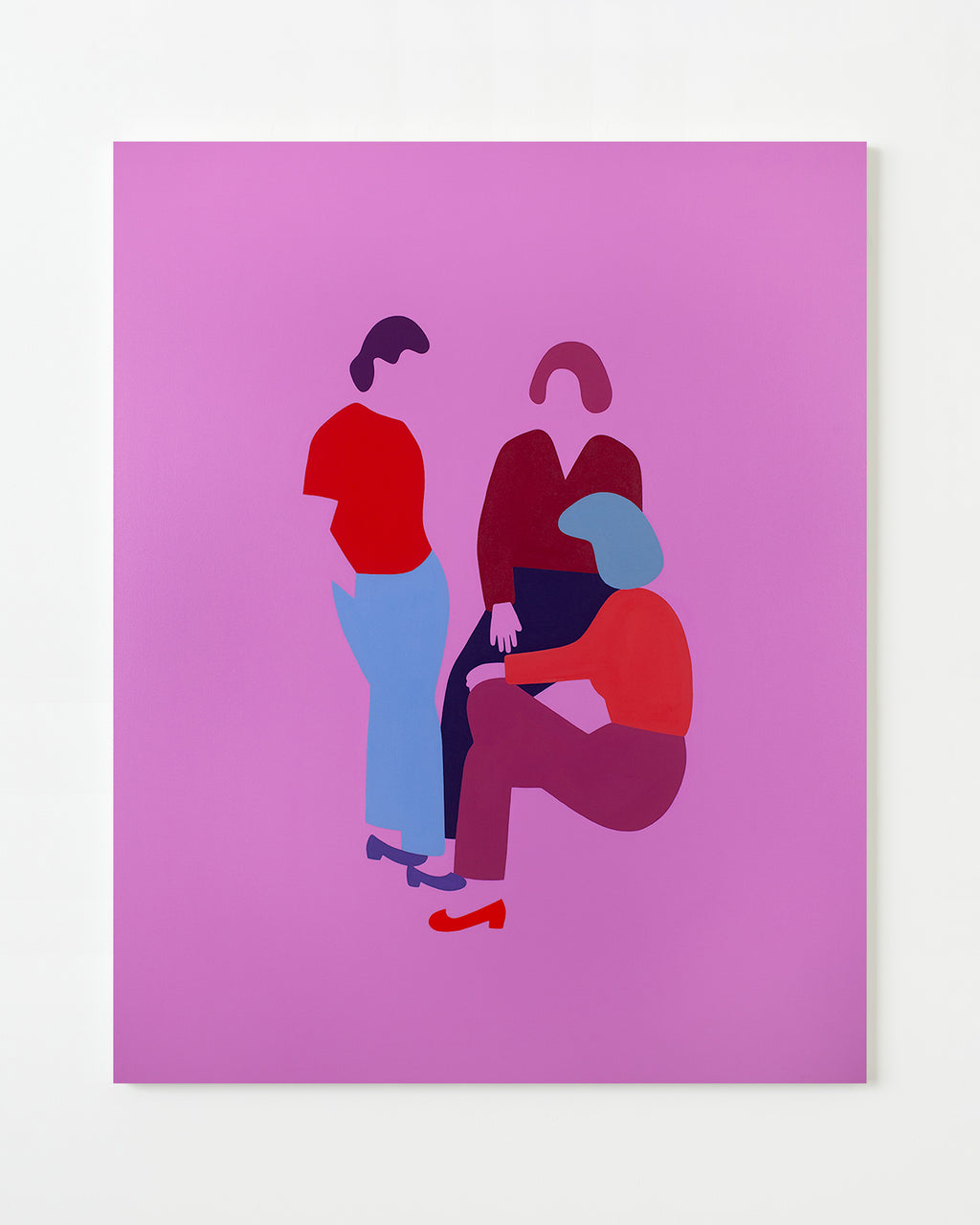 Painting by Dana Bell titled "Three Women Meet (Pink and Red)" - 1.