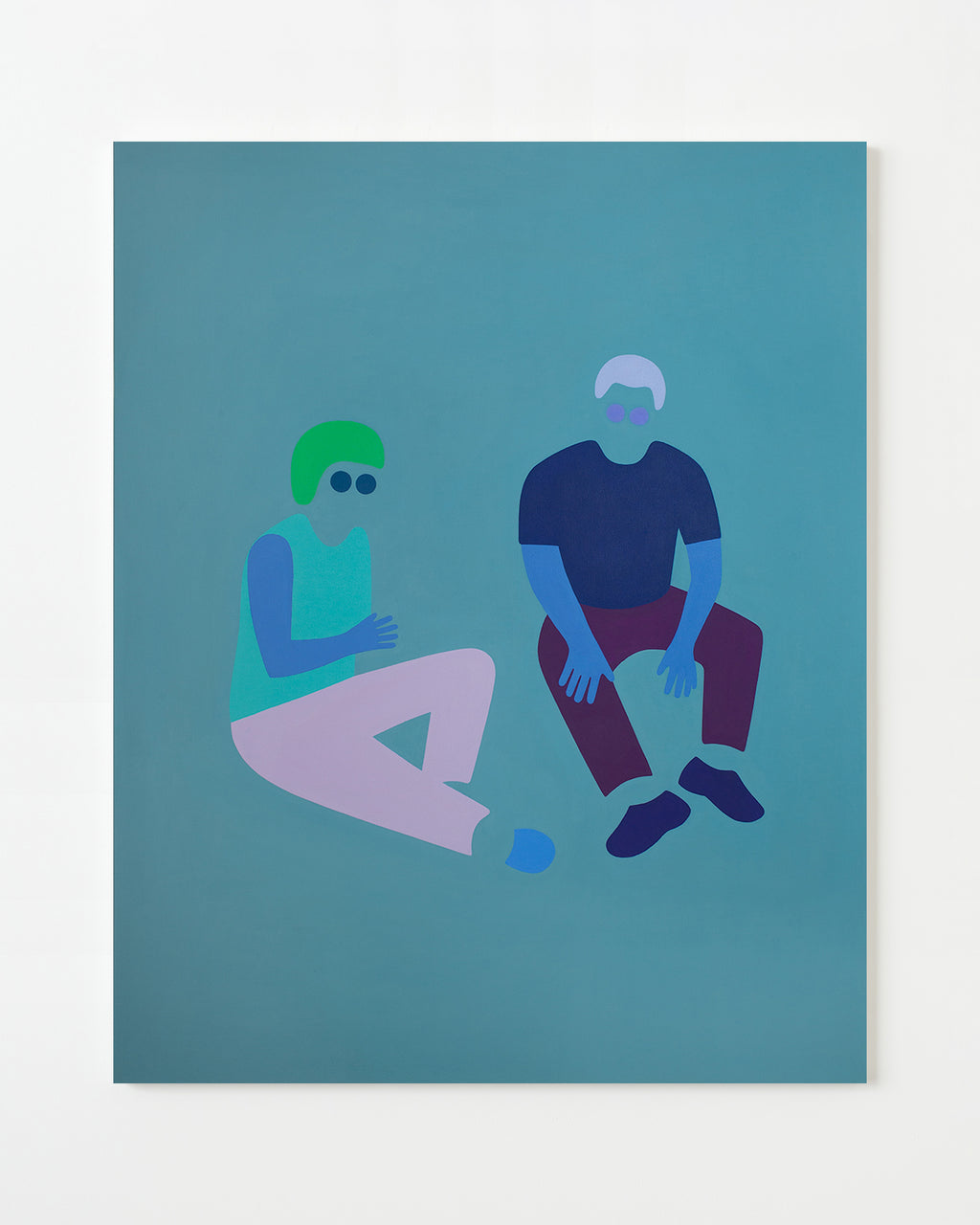 Painting by Dana Bell titled "Two Sitting on Ground (Blue and Pink)" - 1.
