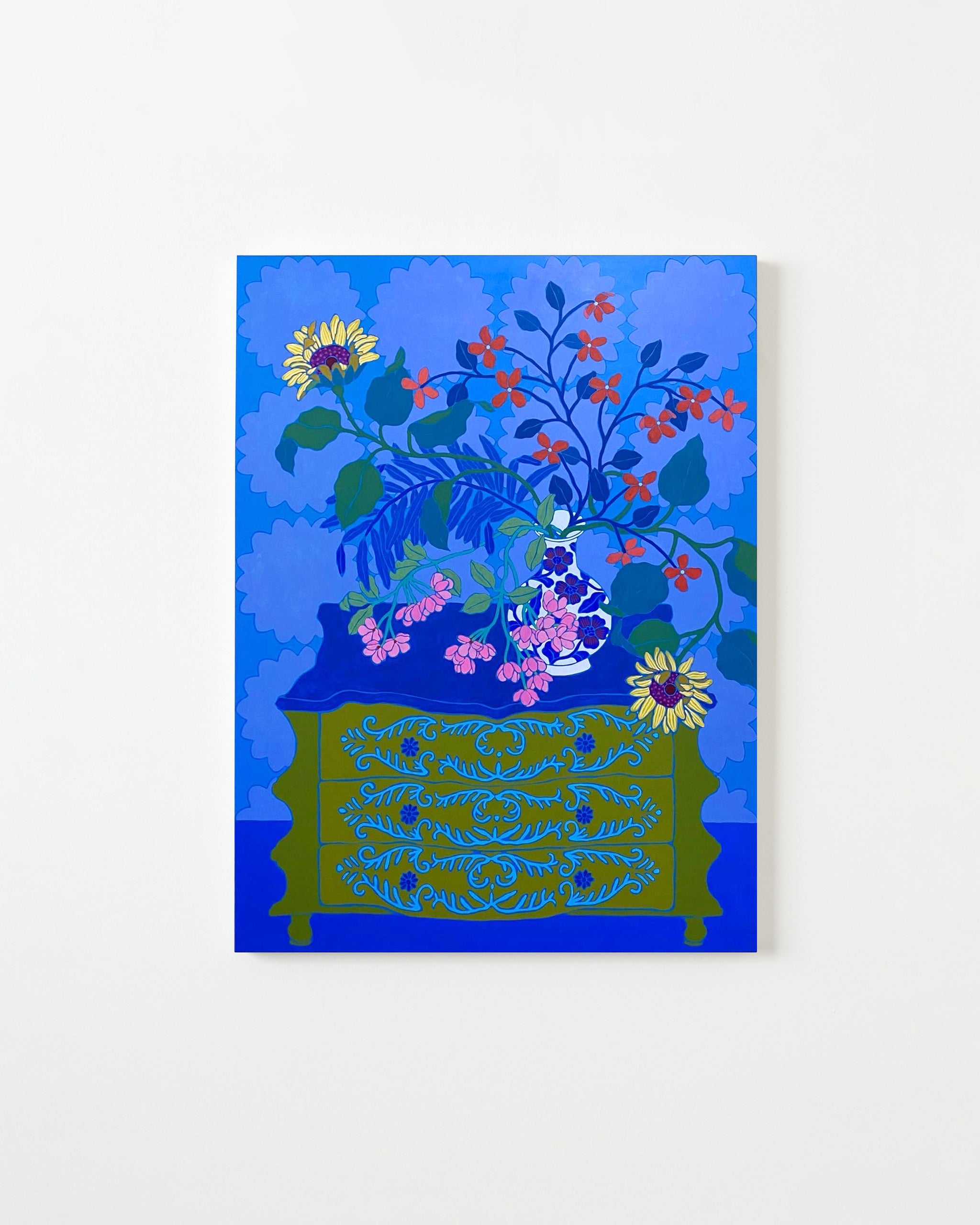 Dresser with Bouquet and Blue Wallpaper Sarah Ingraham Buy Original