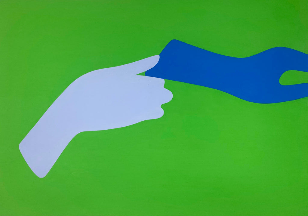 Painting by Dana Bell titled "Taking Off Gloves" - 2.