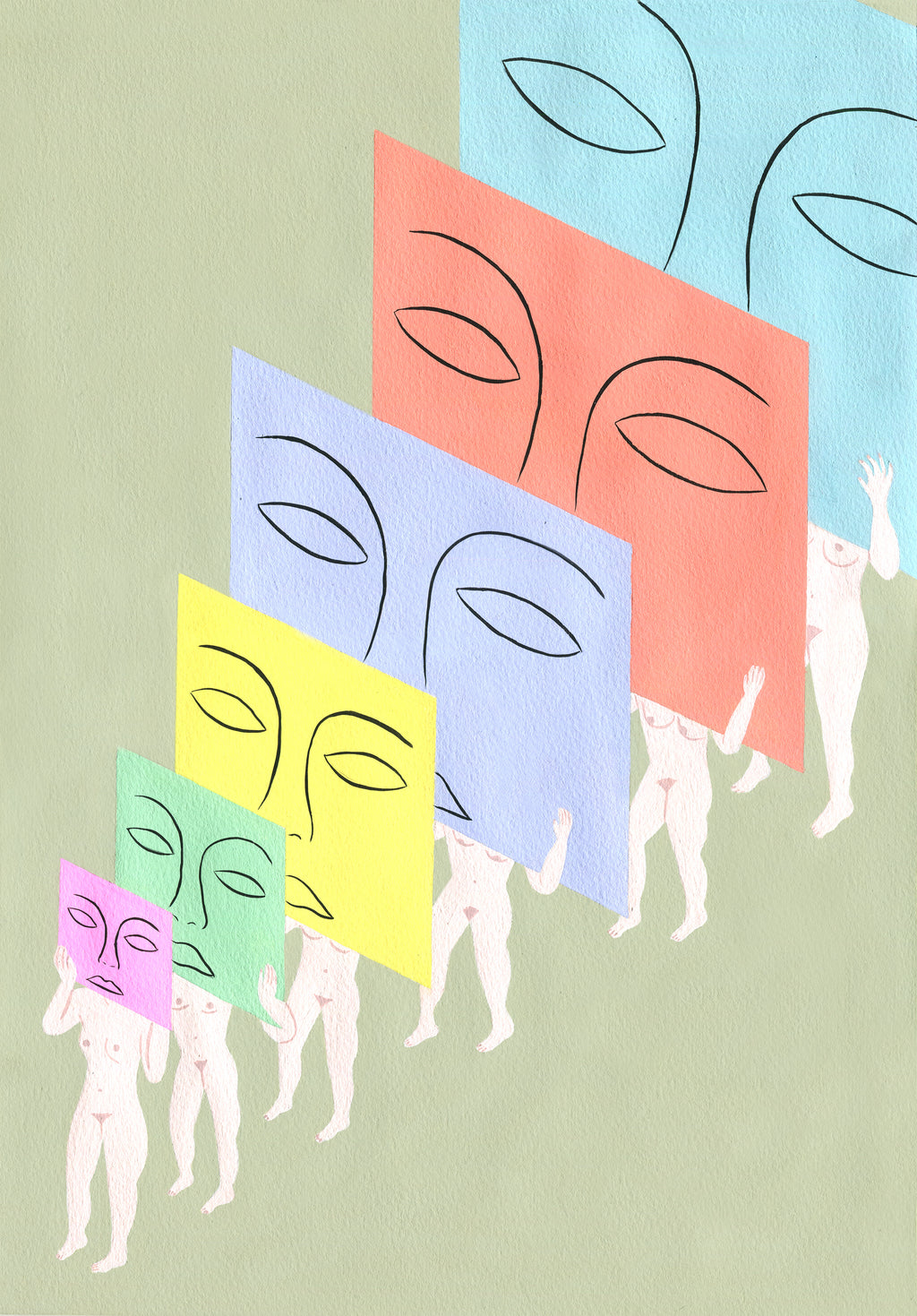 Painting by Rachel Levit Ruiz titled "Progresión de Caras" - 2.